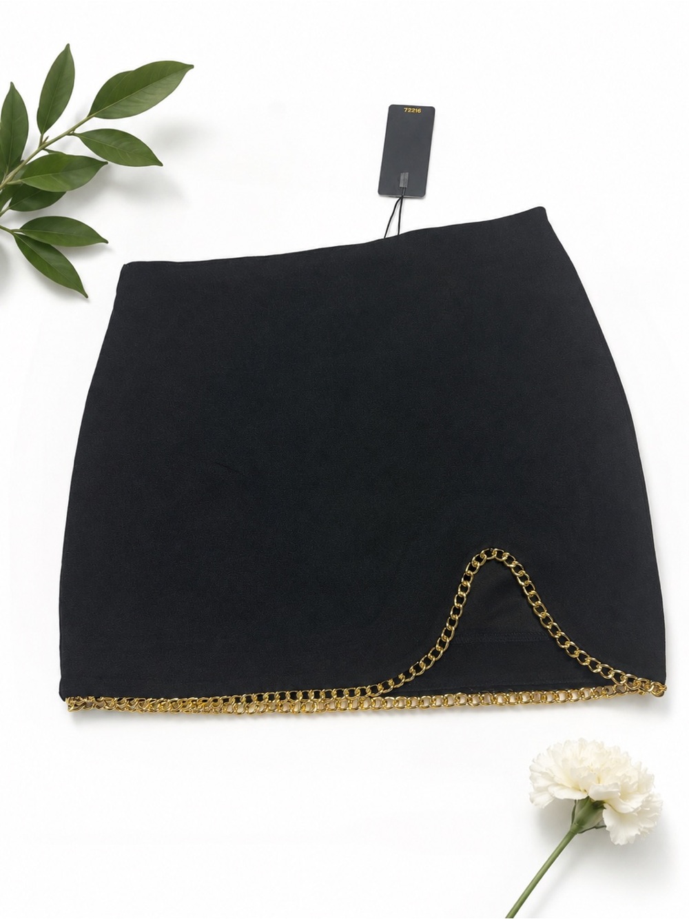 Shinestar Black Mini Skirt with Gold Chain Accent